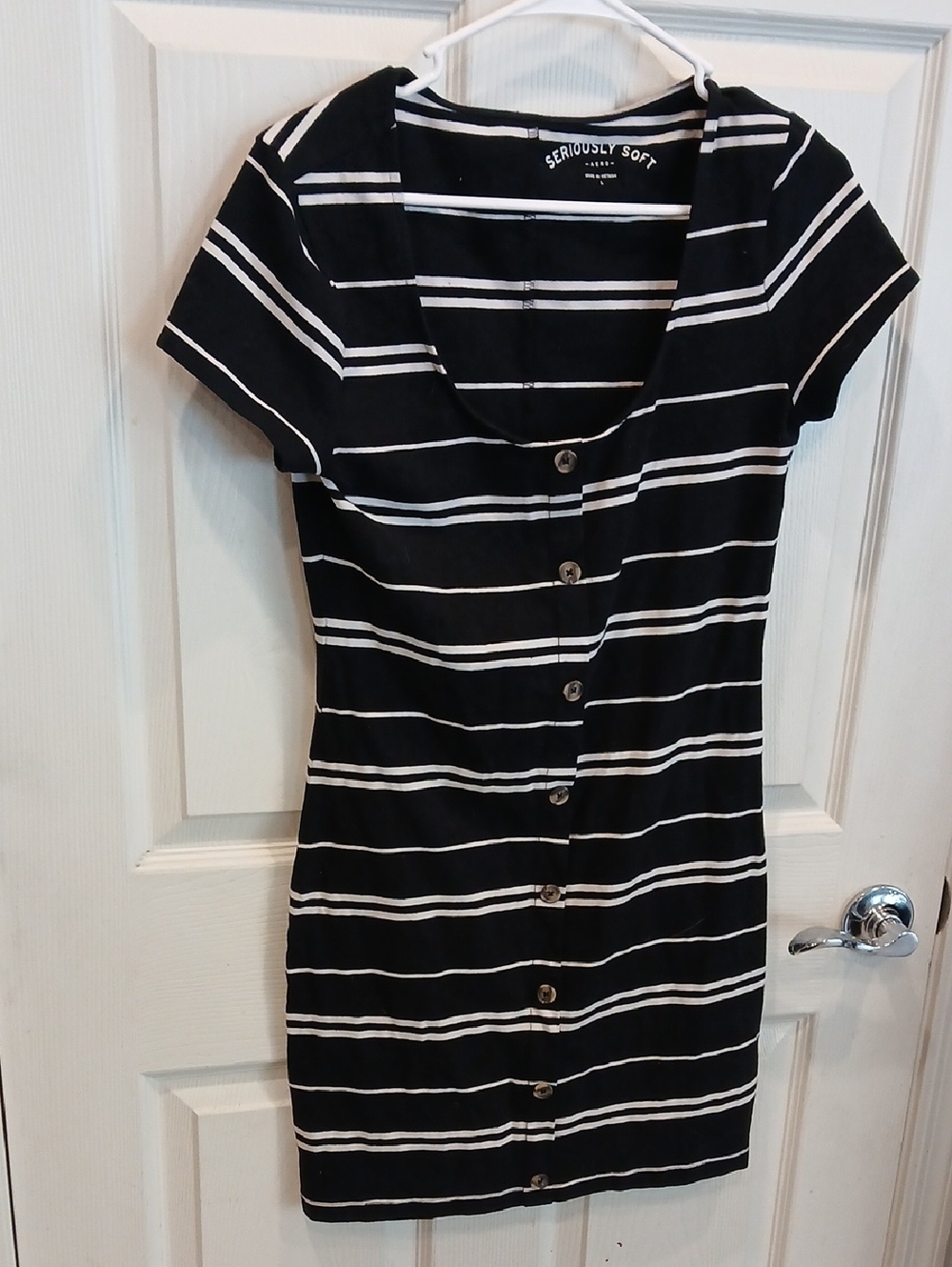 Black & White Striped Button-Front Mini Dress